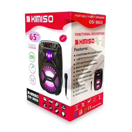 Портативная колонка Kimiso QS-3603 на 10 Вт, 1200 мА/ч с микрофоном и светомузыкой - фото 5