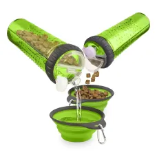Бутылка двойная для воды и корма Dexas Snack-Duo, 480 мл, с складной миской