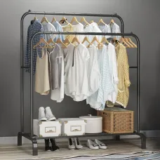 Двойная стойка вешалка Double floor Hanger для одежды с полкой для обуви, 145х110 см, до 30 кг