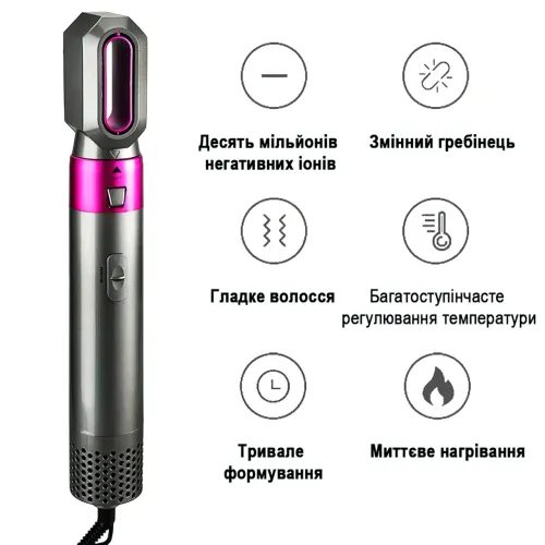 Мультистайлер Hot Air Styler 5в1 для завивки и выпрямления волос, 1000 Вт, 5 насадок, с кейсом - фото 5