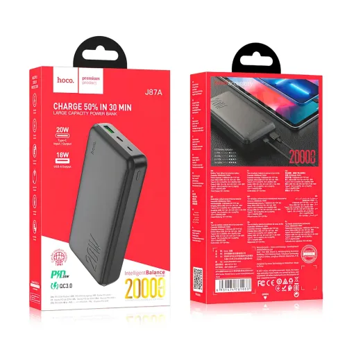 Портативное зарядное устройство HOCO J87A, 20000 мА/ч, USB-A, Type-C, Micro-USB - фото 7