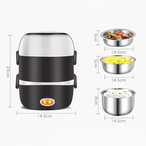 Портативная пароварка Coocking Lunch Box с набором емкостей, 3 уровня, 200 Вт, 2 литра - фото 10