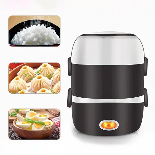 Портативная пароварка Coocking Lunch Box с набором емкостей, 3 уровня, 200 Вт, 2 литра - фото 3