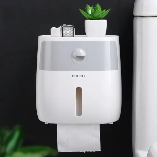 Диспенсер для туалетного паперу Ecoco у ванну, настінний, з полицею для телефона, пластиковий - фото 2