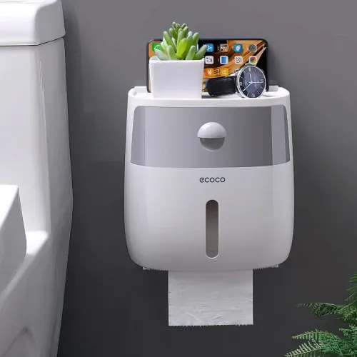 Диспенсер для туалетного паперу Ecoco у ванну, настінний, з полицею для телефона, пластиковий - фото 3