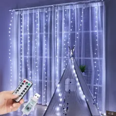 Светодиодная гирлянда-шторы SF-19 с питанием от USB, 3x2 м, 8 режимов работы, белая