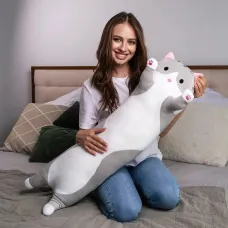 Мягкая игрушка Кот Батон, 110 см, из плюша и хлопка, серая