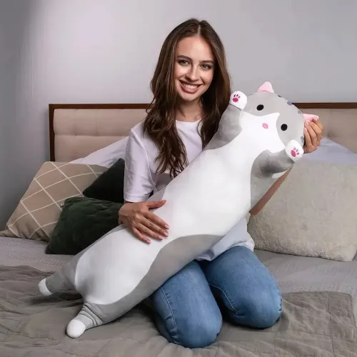 Мягкая игрушка Кот Батон, 110 см, из плюша и хлопка, серая