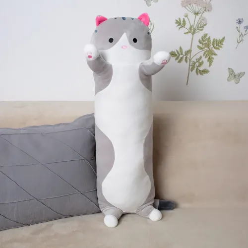 Мягкая игрушка Кот Батон, 110 см, из плюша и хлопка, серая - фото 5