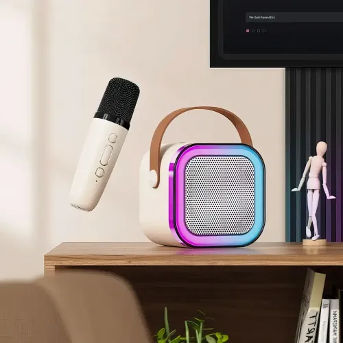 Портативная колонка с караоке микрофоном Winso K12 с RGB подсветкой,  10 Вт, Bluetooth, USB, microSD, AUX, Typ - фото 2