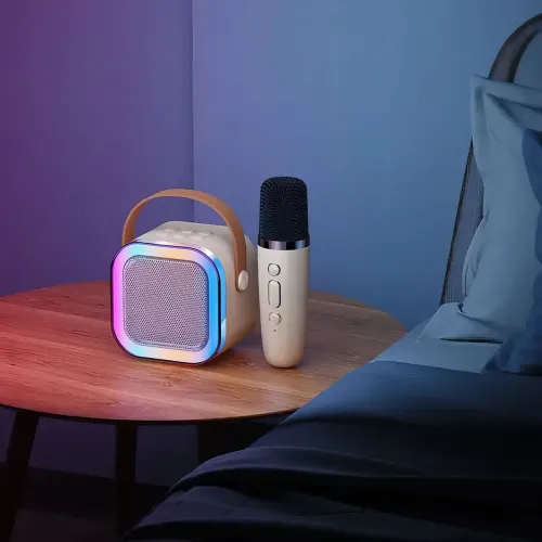 Портативная колонка с караоке микрофоном Winso K12 с RGB подсветкой,  10 Вт, Bluetooth, USB, microSD, AUX, Typ - фото 4