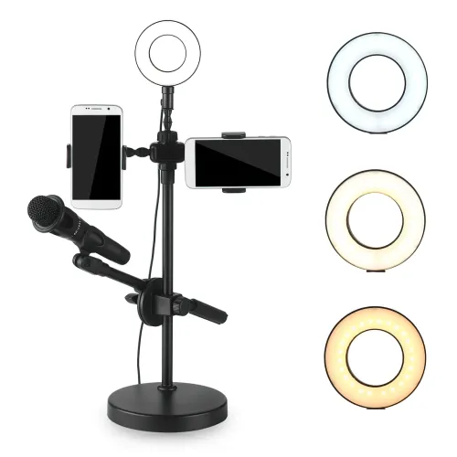 Кольцевая LED лампа Youtuber HA-12, 9 см, 10 Вт, от USB, с подставкой для микрофона и телефона - фото 2