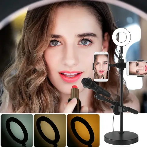 Кольцевая LED лампа Youtuber HA-12, 9 см, 10 Вт, от USB, с подставкой для микрофона и телефона - фото 4