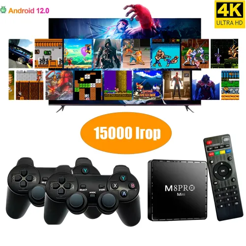 Игровая приставка M8 Pro Mini Retro Games Box 64Gb, 15000 Игр, 2 беспроводных джойстика