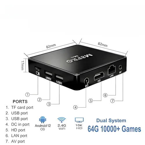 Игровая приставка M8 Pro Mini Retro Games Box 64Gb, 15000 Игр, 2 беспроводных джойстика - фото 4