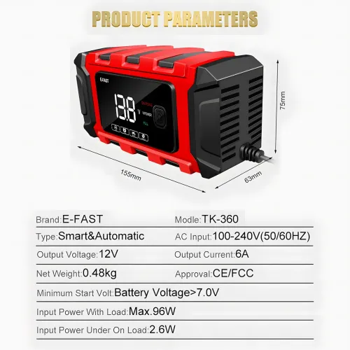 Зарядное устройство для аккумуляторов 12V мощностью 5 Ah Battery Charger TK360 - фото 7