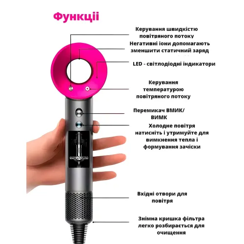 Фен для волос Super Hair Dryer, 1600 Вт, с турбо режимом и ионизацией - фото 8