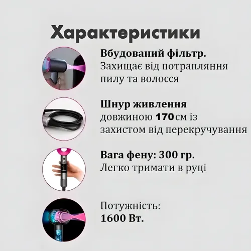 Фен для волос Super Hair Dryer, 1600 Вт, с турбо режимом и ионизацией - фото 7