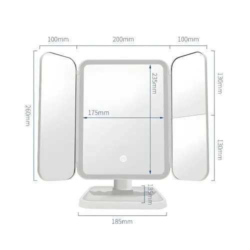 Зеркало для макияжа тройное LED XW-810, С подсветкой, до 4 часов работы от аккумулятора - фото 6