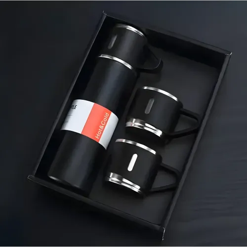 Термос с вакуумной изоляцией, Подарочный набор с 2 чашкам (500 мл )Vacuum flask set - фото 3