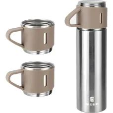 Термос с вакуумной изоляцией, Подарочный набор с 2 чашкам (500 мл )Vacuum flask set Серебряный