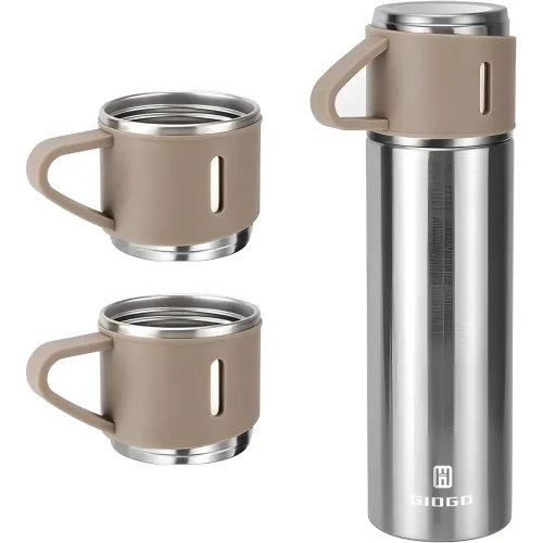 Термос с вакуумной изоляцией, Подарочный набор с 2 чашкам (500 мл )Vacuum flask set Серебряный