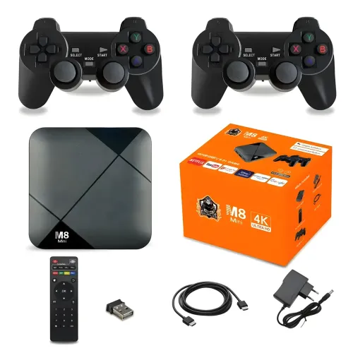 Игровая приставка M8 mini 4K Android TV, 64 gb , с встроенным эмулятором ретро-игр и джойстиками - фото 3