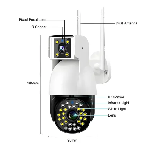 Камера видеонаблюдения уличная, WIFI DUAL CAMERA P12 IP 360/90 V380PRO 3+3.0mp - фото 8
