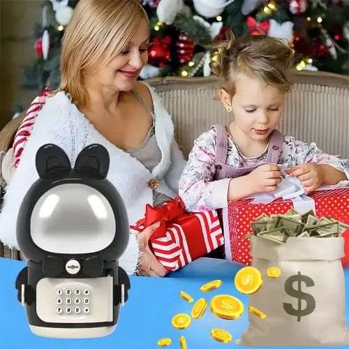 Детская электронная копилка-сейф Космонавт с кодовым замком Space piggy bank BLACK - фото 3