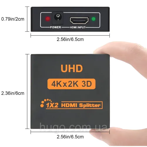 Активний HDMI-розгалужувач на 2 порти UHD, двоспрямований відео сплітер 4К - фото 7