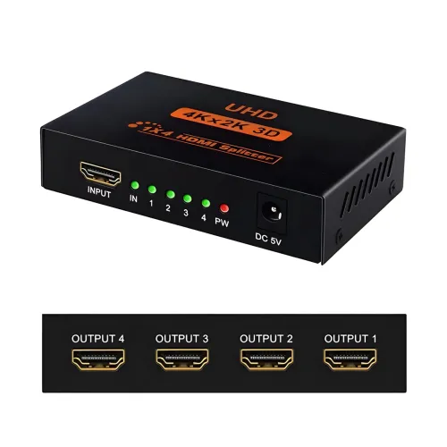 Активний HDMI-розгалужувач на 4 порти, чотириспрямований відео сплітер 4К - фото 2