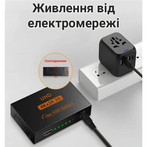 Активний HDMI-розгалужувач на 4 порти, чотириспрямований відео сплітер 4К - фото 8