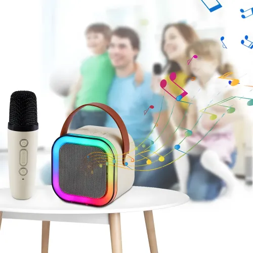 Портативная беспроводная колонка, караоке K12 с LED подсветкой и двумя микрофонами - фото 6