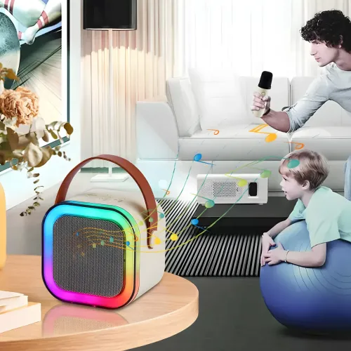 Портативная беспроводная колонка, караоке K12 с LED подсветкой и двумя микрофонами - фото 7