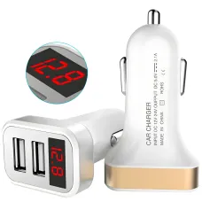 Адаптер в машину на 2 USB HC1 9001, Зарядка в прикуриватель авто, С Вольтметром