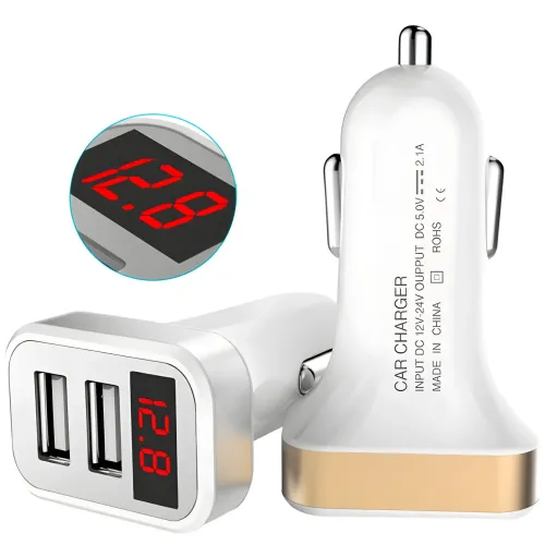 Адаптер в машину на 2 USB HC1 9001, Зарядка в прикуриватель авто, С Вольтметром