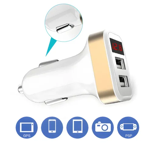 Адаптер в машину на 2 USB HC1 9001, Зарядка в прикуриватель авто, С Вольтметром - фото 3