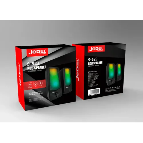 Колонки для PC 2.0 JEDEL S523. USB динамик RGB с Bluetooth. Настольная стерео колонка для компьютера, 19x8 см. - фото 3