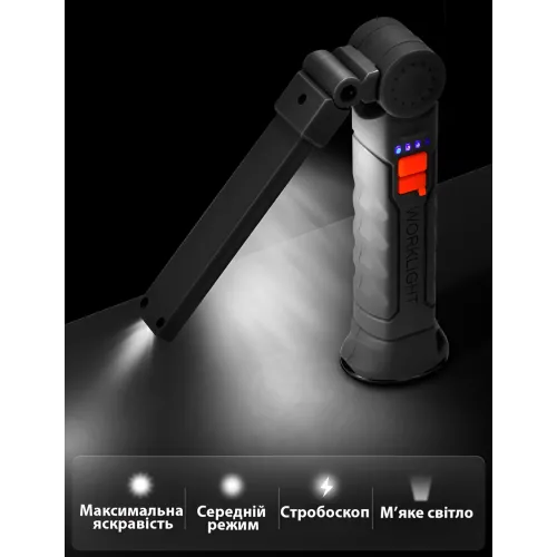 Фонарик на магните BL G61. Прорезиненный корпус, с крючком. USB-зарядка. Поворот 360° и 4 режима работы - фото 3