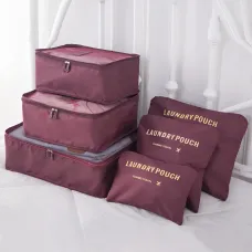 Набор 6 дорожных органайзеров Laundry Pouch. Комплект для вещей 6 в 1. Водонепроницаемая ткань, сетка, ручка Бордовый