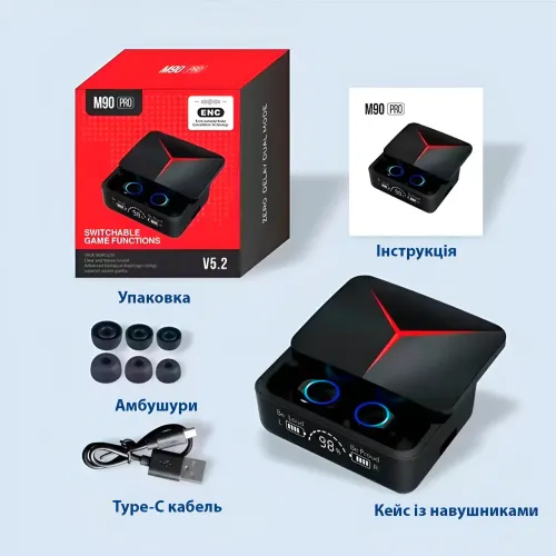 Беспроводные наушники M90 Pro True Wireless Earbuds 5.3 со светодиодным дисплеем, гарнитура с Powerbank - фото 7