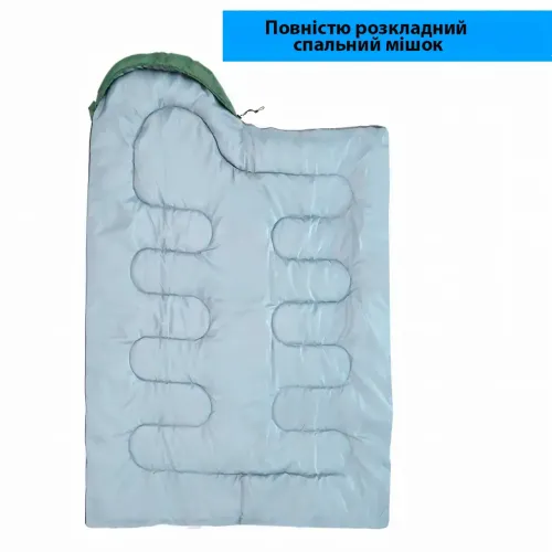 Широкий утепленный спальный мешок, туристический спальник хаки до -15 °C, 900г/м.кв, размер 210х75 см - фото 2