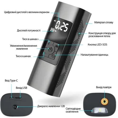 Аккумуляторный портативный компрессор для велосипедов и автомобилей air pump CZCQ-101, 6000mAh, 10.3 Bar - фото 4