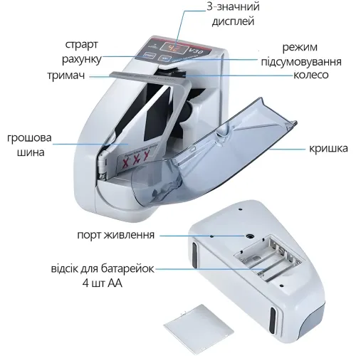 Портативная Счетная машинка аккумуляторная с УФ детектором банкнот V31 - фото 4