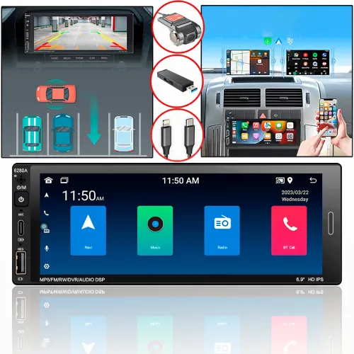 Автомагнитола 6280A, экран 6.9, ANDROID, 1DIN, 2+62 Гб, GPS, Bluetooth, поддержка камеры заднего вида - фото 6