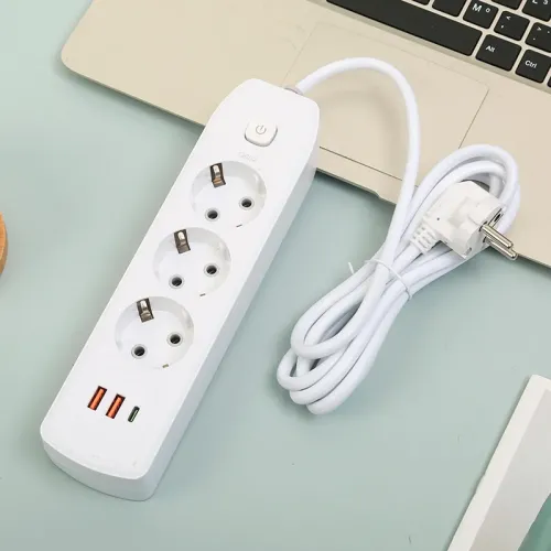 Сетевой удлинитель AND-16-20, евро на 3 розетки + 2 USB, Type-C, заземленная розетка, сетевой фильтр, белый - фото 5