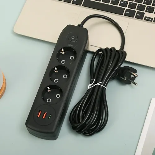 Сетевой удлинитель AND-16-20, евро на 3 розетки + 2 USB, Type-C, заземленная розетка, сетевой фильтр, белый - фото 6