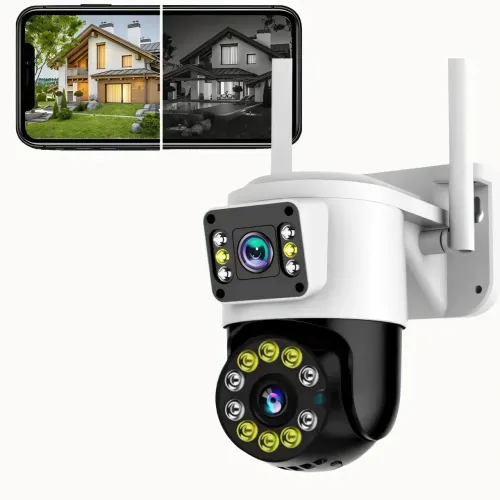 Наружная IP WiFi камера, 2 объектива 2+2 МП, 3.6-6 mm, звук, SD, IP66, отслеживание, сирена - фото 2