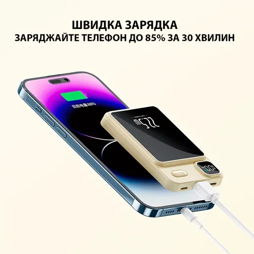 Павербанк для iPhone 10 000 mAh, MagSafe, 22,5Вт , магнитное крепление, быстрая зарядка, емкость акб на экране - фото 7