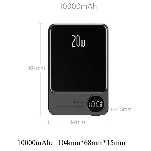 Магнитная беспроводная зарядка, PowerBank Q9 10000mAh с технологией MagSafe, дисплей с индикацией заряда Серый - фото 9